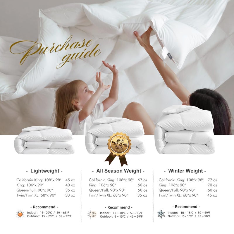 Royoliving Premium Feathers Down Duvet Insert Comforter Queen Size Heavyweight Thickened Winter White 100% Cotton Cover with Corner Tabs (90x90, 60 oz) - Image 5